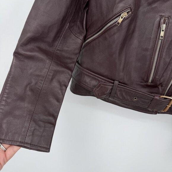 Quince Women's Port Leather Motorcycle Jacket sz M Medium Sheep Leather Belted - Picture 3 of 10